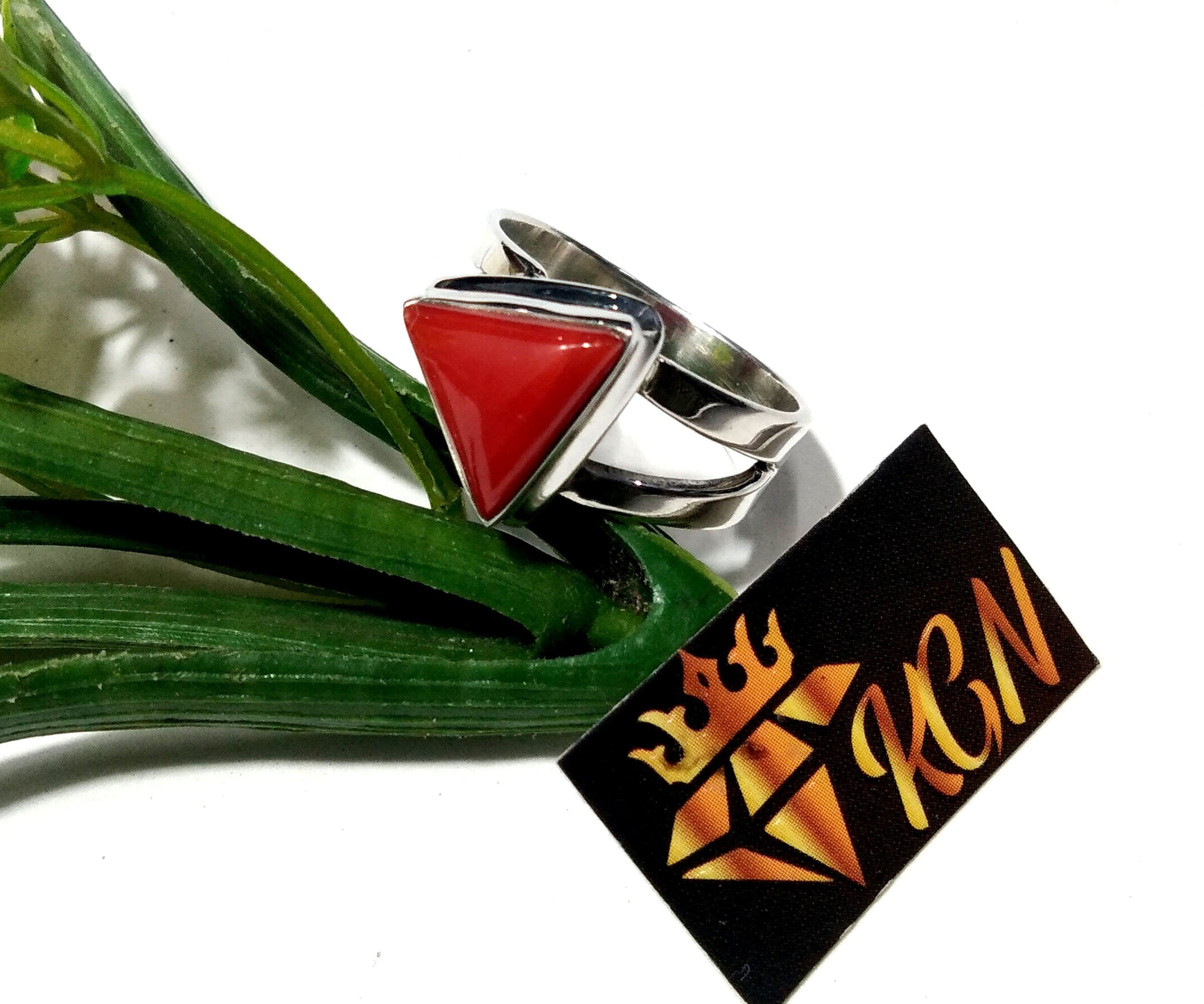 Natural Italian Red Coral Ring, Beautiful Coral Trillion Shape Handmade Ring, 925 Sterling Silver Ring, Wedding & Anniversary Gift Ring